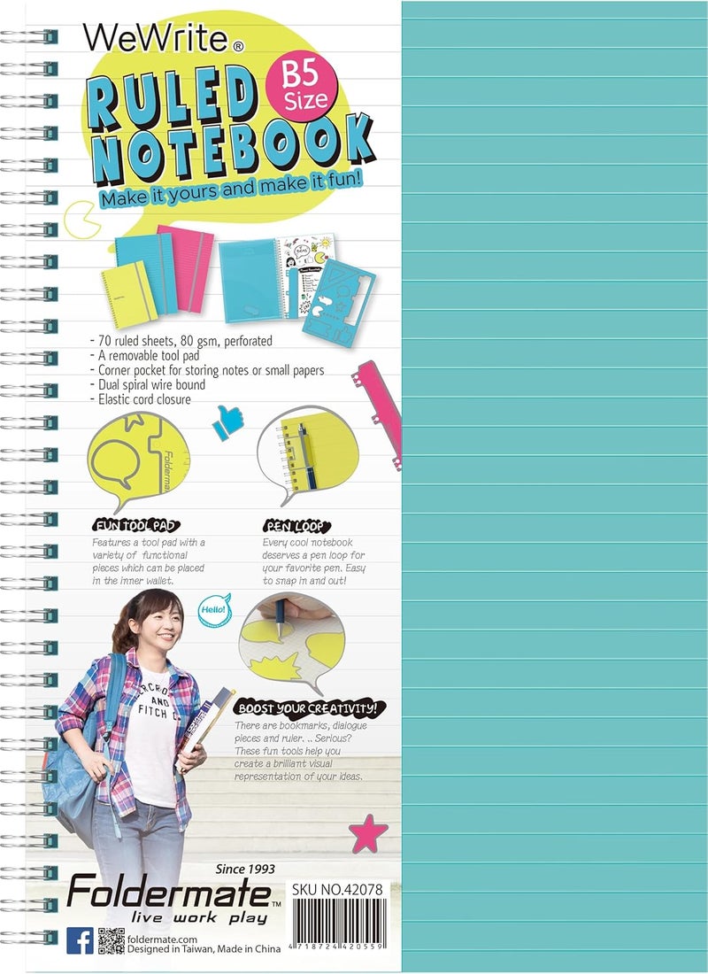 Foldermate 1 Subject notebook A5 |70 Sheets |80gsm Paper, With PP Cover & Removable dividers for flexible page adjustments | Asstored Pastel Colors- Pack Of 02 - Image 1